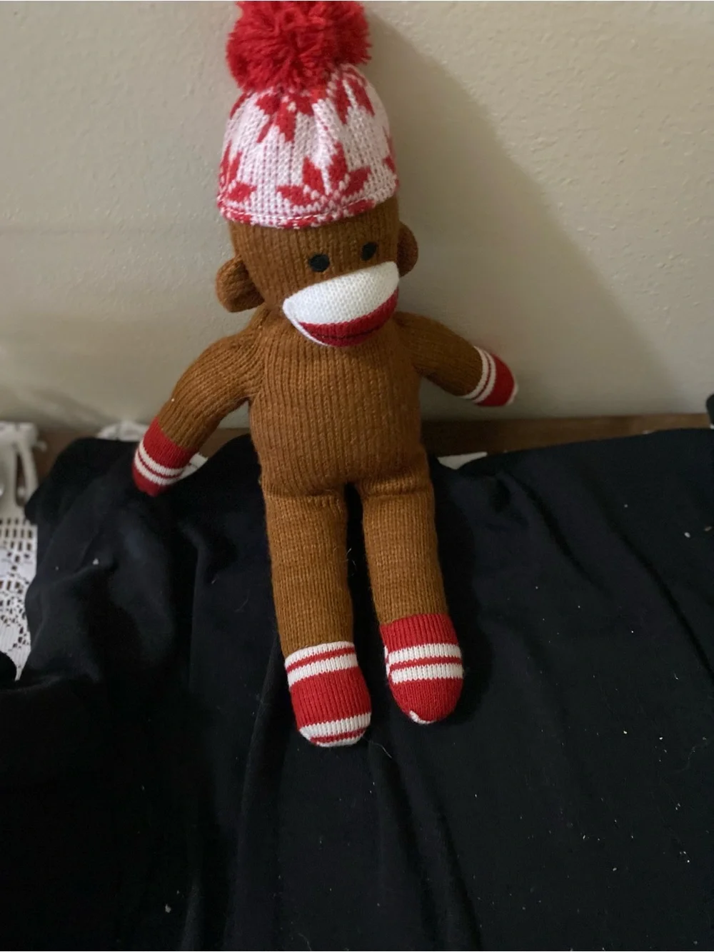 Brown and Red Knit Sock Monkey Plush Doll - Unbranded